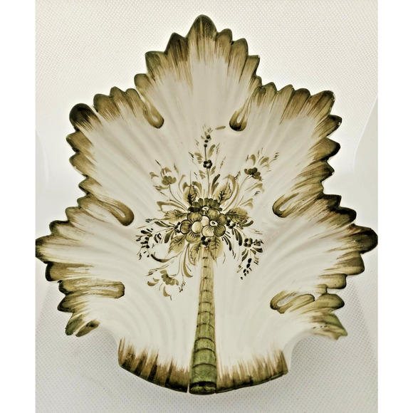 CANDY/TRINKET DISH-Vintage-Hand Painted-Italian-Green White-Palm Tree - Picture 3 of 11